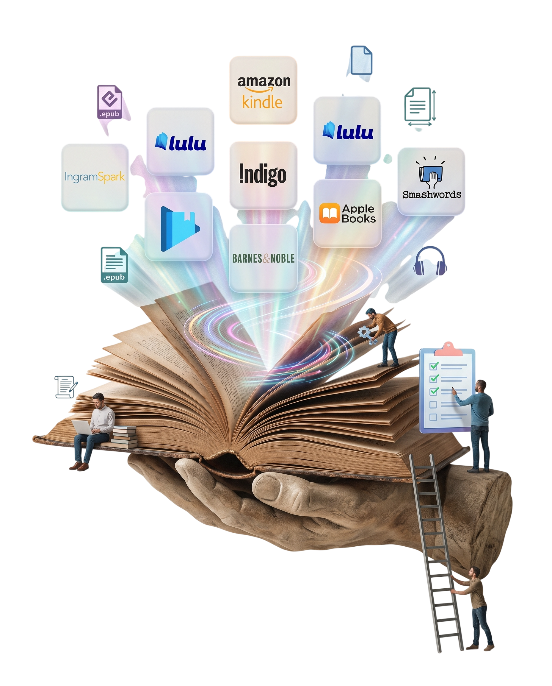Illustration of an author receiving self-publishing support